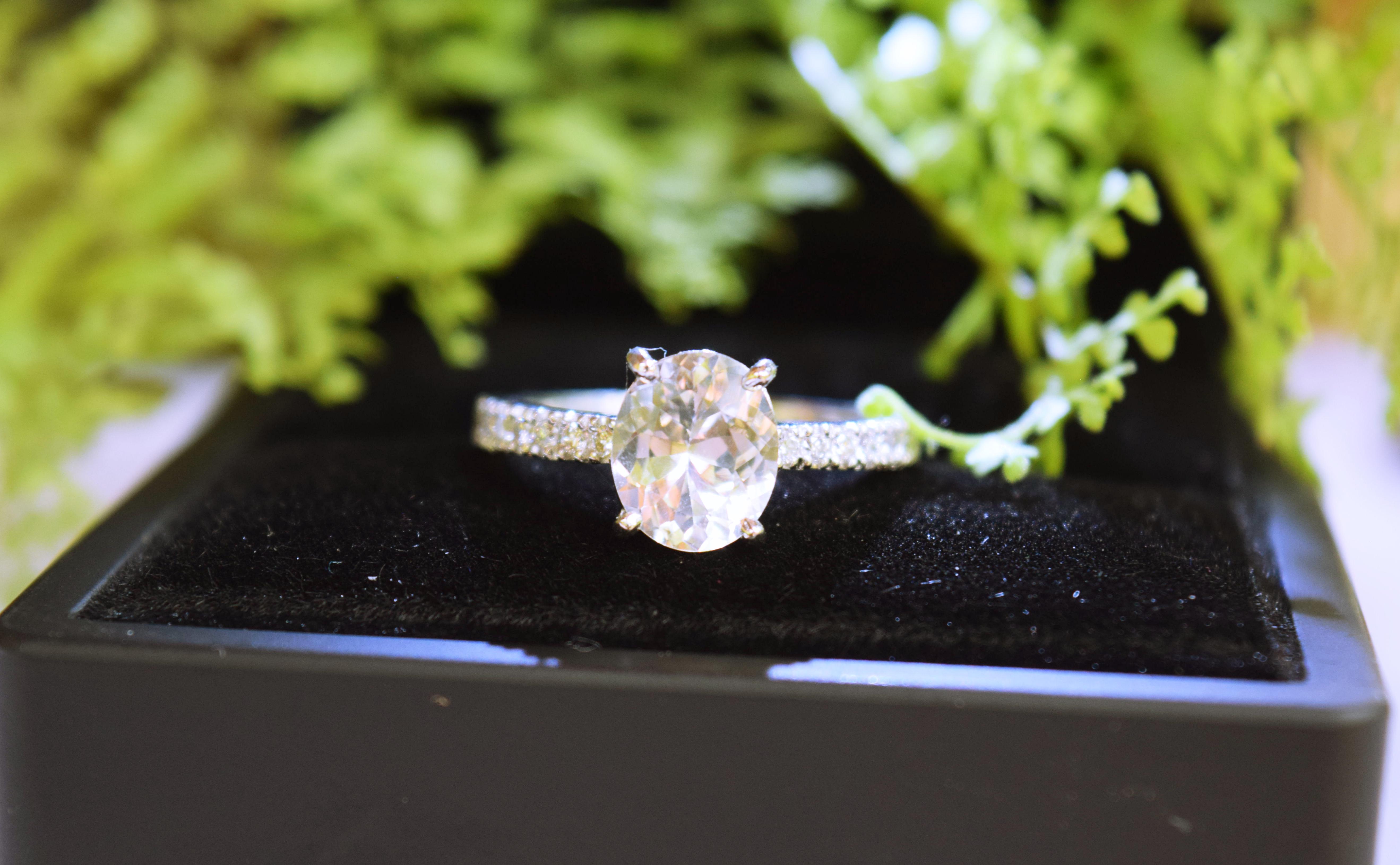 White sapphire engagement ring white gold